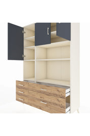 Hyperion Dolap 8 Raflı 5 Çekmeceli 3 Kapaklı 132x44x195 Aytaşı-Antrasit/Çam