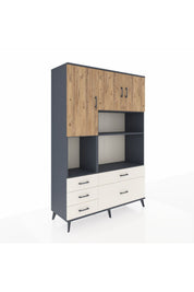 Hyperion Dolap 8 Raflı 5 Çekmeceli 3 Kapaklı 132x44x195 Antrasit-Çam/Aytaşı