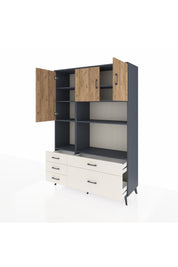 Hyperion Dolap 8 Raflı 5 Çekmeceli 3 Kapaklı 132x44x195 Antrasit-Çam/Aytaşı