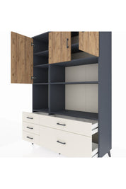 Hyperion Dolap 8 Raflı 5 Çekmeceli 3 Kapaklı 132x44x195 Antrasit-Çam/Aytaşı