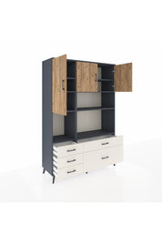 Hyperion Dolap 8 Raflı 5 Çekmeceli 3 Kapaklı 132x44x195 Antrasit-Çam/Aytaşı