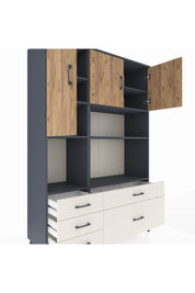 Hyperion Dolap 8 Raflı 5 Çekmeceli 3 Kapaklı 132x44x195 Antrasit-Çam/Aytaşı