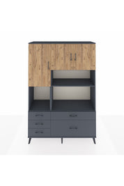 Hyperion Dolap 8 Raflı 5 Çekmeceli 3 Kapaklı 132x44x195 Antrasit-Çam/Antrasit