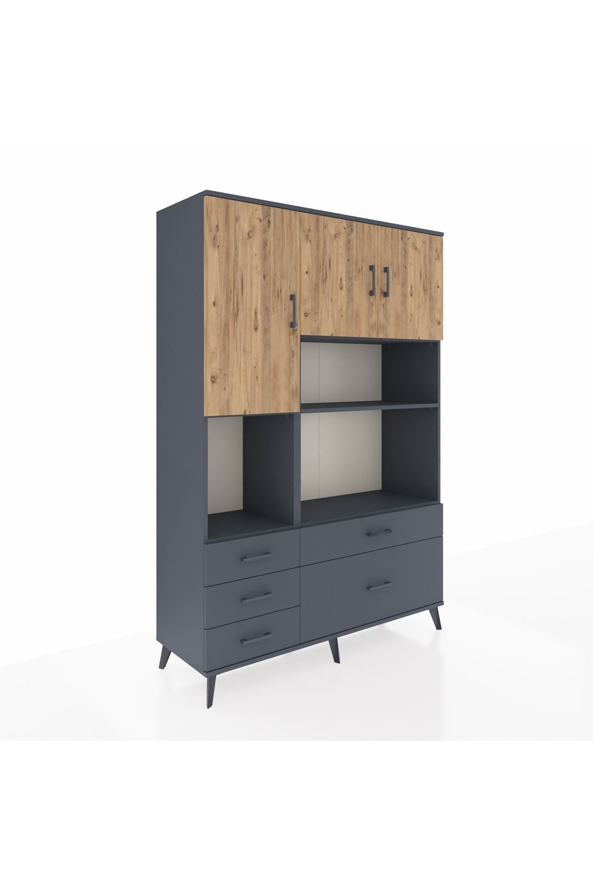 Hyperion Dolap 8 Raflı 5 Çekmeceli 3 Kapaklı 132x44x195 Antrasit-Çam/Antrasit