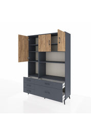 Hyperion Dolap 8 Raflı 5 Çekmeceli 3 Kapaklı 132x44x195 Antrasit-Çam/Antrasit