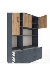 Hyperion Dolap 8 Raflı 5 Çekmeceli 3 Kapaklı 132x44x195 Antrasit-Çam/Antrasit