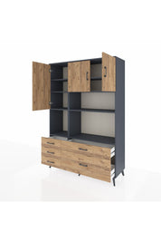 Hyperion Dolap 8 Raflı 5 Çekmeceli 3 Kapaklı 132x44x195 Antrasit-Çam/Çam
