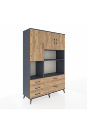 Hyperion Dolap 8 Raflı 5 Çekmeceli 3 Kapaklı 132x44x195 Antrasit-Çam/Çam