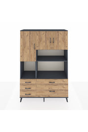 Hyperion Dolap 8 Raflı 5 Çekmeceli 3 Kapaklı 132x44x195 Antrasit-Çam/Çam