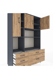 Hyperion Dolap 8 Raflı 5 Çekmeceli 3 Kapaklı 132x44x195 Antrasit-Çam/Çam