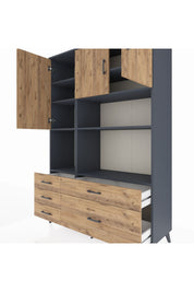 Hyperion Dolap 8 Raflı 5 Çekmeceli 3 Kapaklı 132x44x195 Antrasit-Çam/Çam