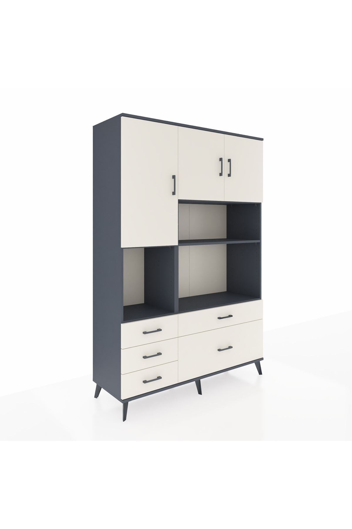 Hyperion Dolap 8 Raflı 5 Çekmeceli 3 Kapaklı 132x44x195 Antrasit-Aytaşı/Aytaşı