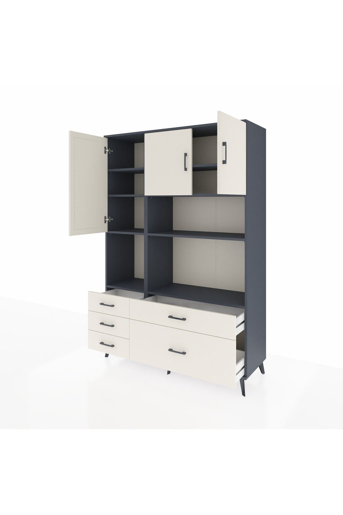 Hyperion Dolap 8 Raflı 5 Çekmeceli 3 Kapaklı 132x44x195 Antrasit-Aytaşı/Aytaşı