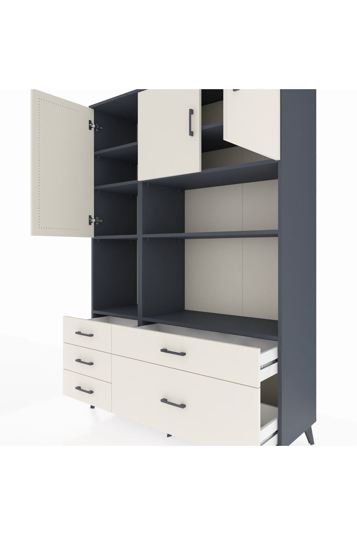 Hyperion Dolap 8 Raflı 5 Çekmeceli 3 Kapaklı 132x44x195 Antrasit-Aytaşı/Aytaşı