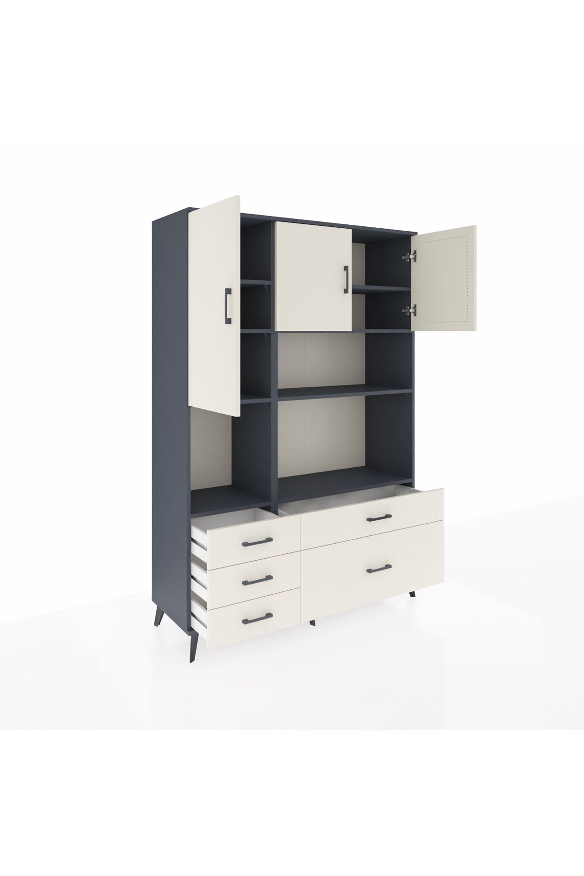 Hyperion Dolap 8 Raflı 5 Çekmeceli 3 Kapaklı 132x44x195 Antrasit-Aytaşı/Aytaşı