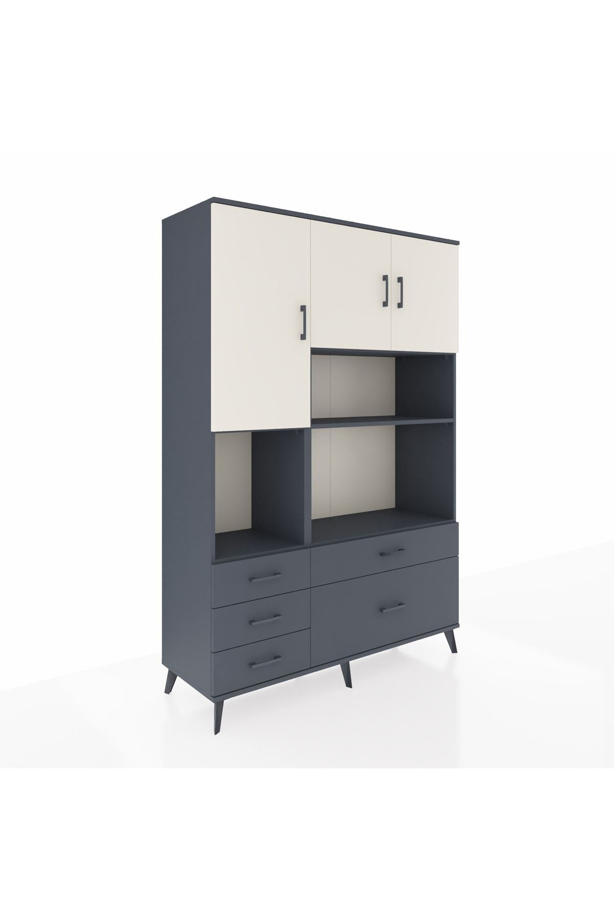 Hyperion Dolap 8 Raflı 5 Çekmeceli 3 Kapaklı 132x44x195 Antrasit-Aytaşı/Antrasit