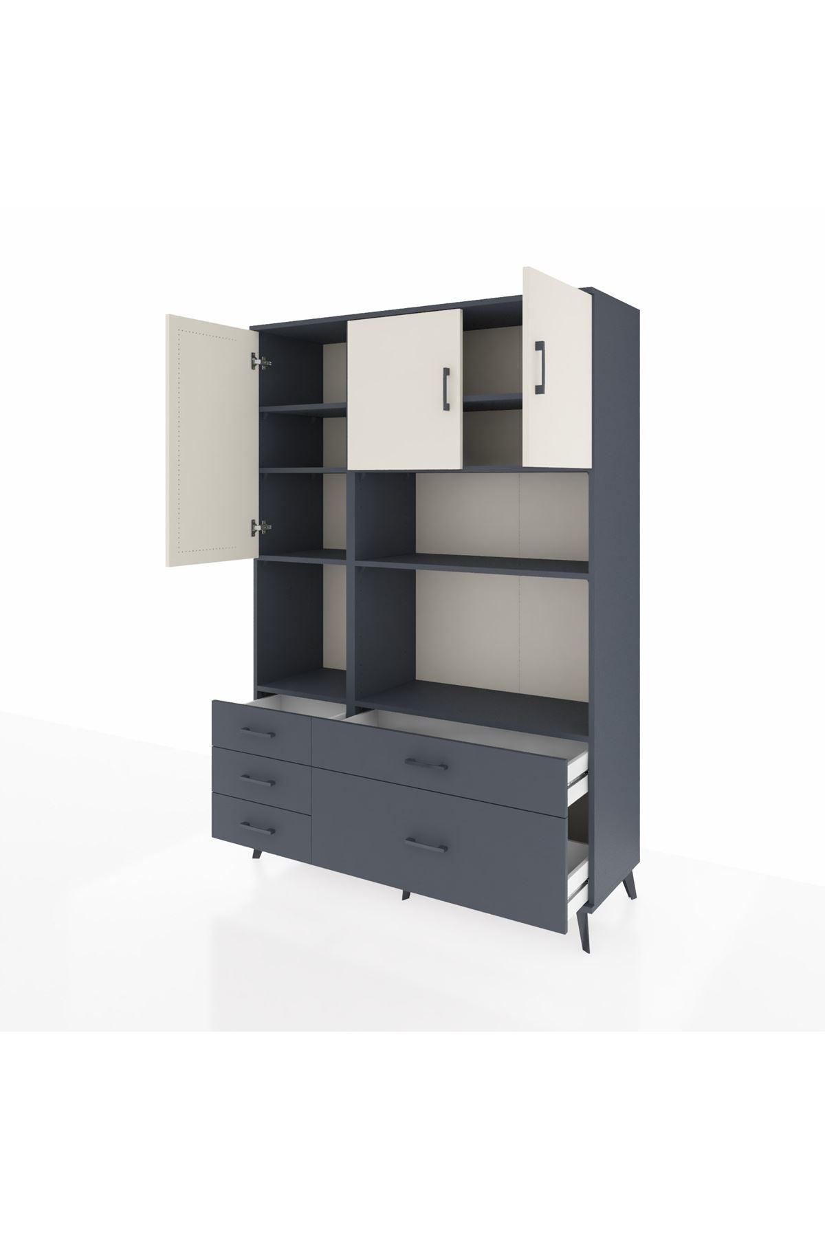 Hyperion Dolap 8 Raflı 5 Çekmeceli 3 Kapaklı 132x44x195 Antrasit-Aytaşı/Antrasit