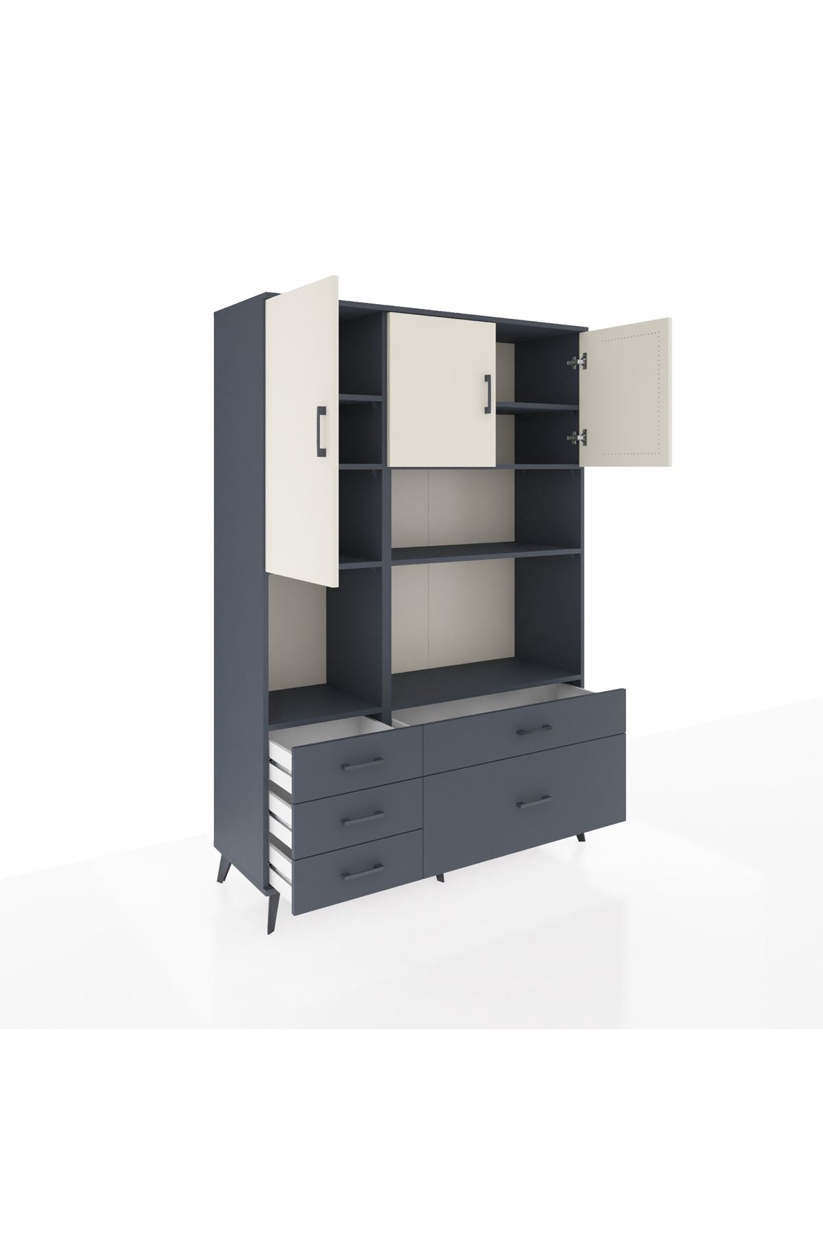 Hyperion Dolap 8 Raflı 5 Çekmeceli 3 Kapaklı 132x44x195 Antrasit-Aytaşı/Antrasit