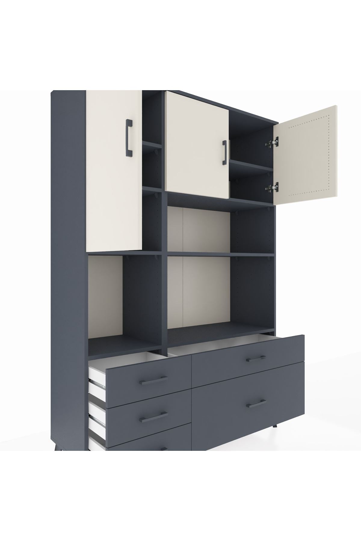 Hyperion Dolap 8 Raflı 5 Çekmeceli 3 Kapaklı 132x44x195 Antrasit-Aytaşı/Antrasit