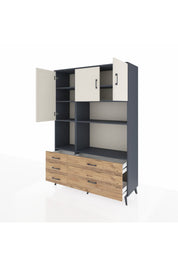 Hyperion Dolap 8 Raflı 5 Çekmeceli 3 Kapaklı 132x44x195 Antrasit-Aytaşı/Çam