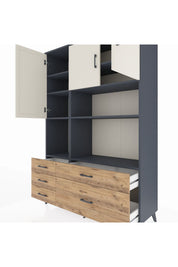 Hyperion Dolap 8 Raflı 5 Çekmeceli 3 Kapaklı 132x44x195 Antrasit-Aytaşı/Çam