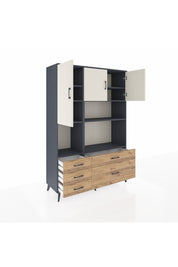 Hyperion Dolap 8 Raflı 5 Çekmeceli 3 Kapaklı 132x44x195 Antrasit-Aytaşı/Çam