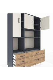 Hyperion Dolap 8 Raflı 5 Çekmeceli 3 Kapaklı 132x44x195 Antrasit-Aytaşı/Çam