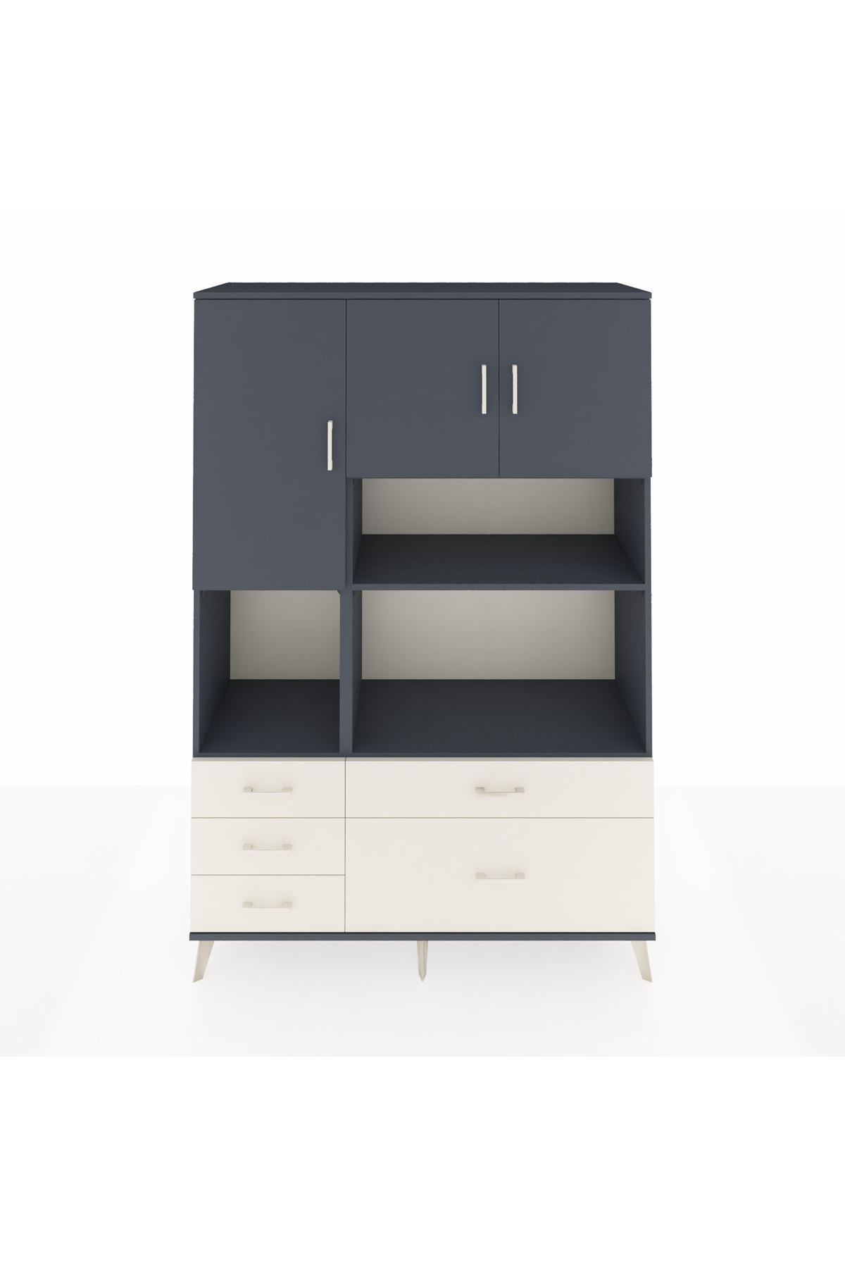 Hyperion Dolap 8 Raflı 5 Çekmeceli 3 Kapaklı 132x44x195 Antrasit-Antrasit/Aytaşı