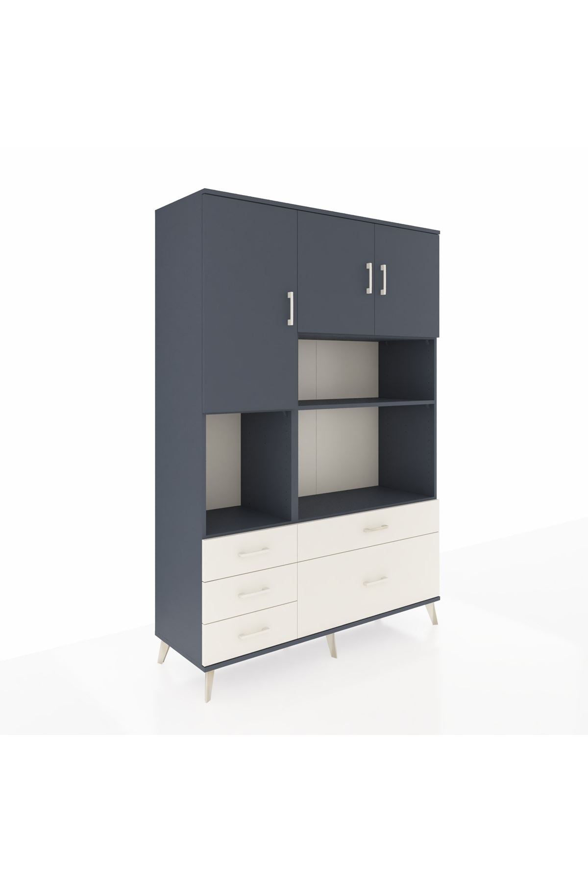 Hyperion Dolap 8 Raflı 5 Çekmeceli 3 Kapaklı 132x44x195 Antrasit-Antrasit/Aytaşı