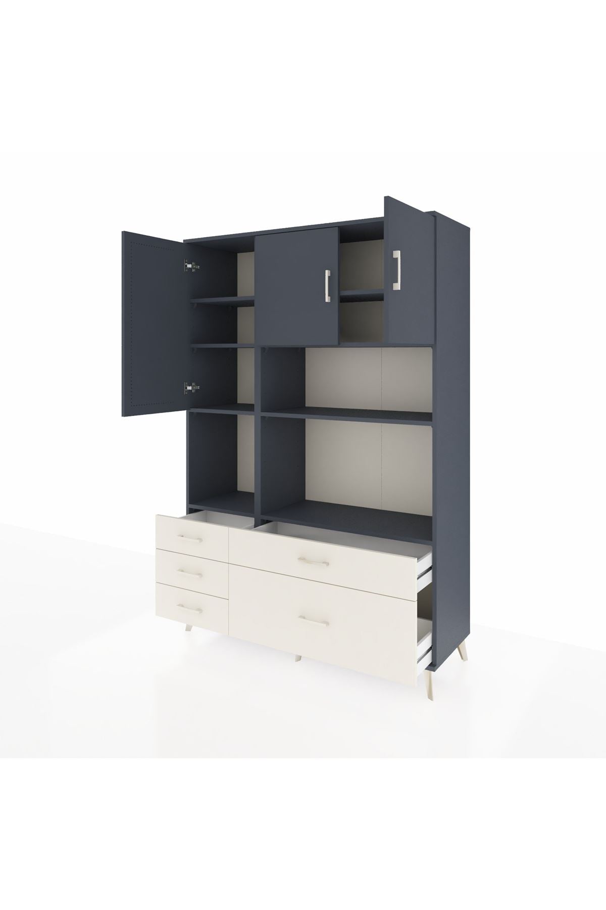 Hyperion Dolap 8 Raflı 5 Çekmeceli 3 Kapaklı 132x44x195 Antrasit-Antrasit/Aytaşı