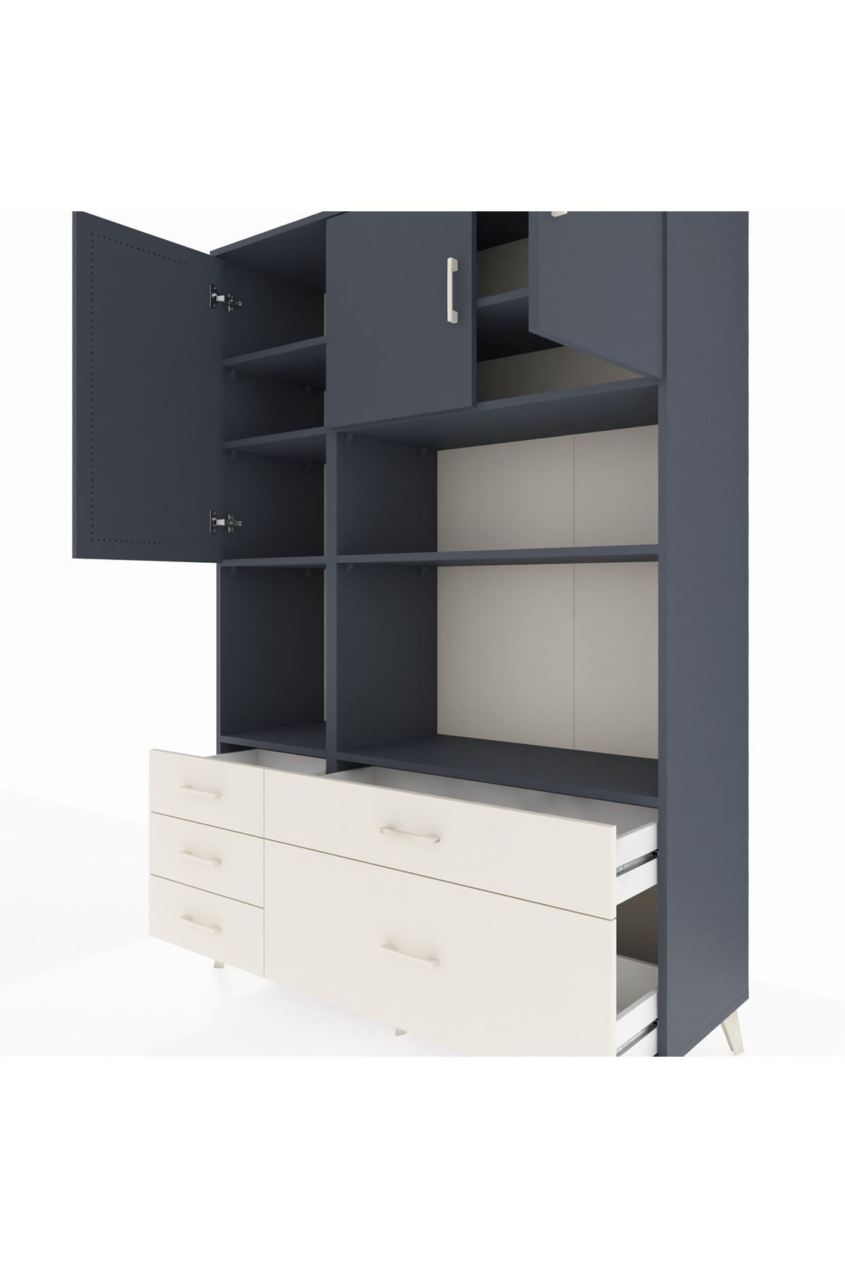 Hyperion Dolap 8 Raflı 5 Çekmeceli 3 Kapaklı 132x44x195 Antrasit-Antrasit/Aytaşı