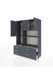 Hyperion Dolap 8 Raflı 5 Çekmeceli 3 Kapaklı 132x44x195 Antrasit-Antrasit/Antrasit