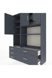 Hyperion Dolap 8 Raflı 5 Çekmeceli 3 Kapaklı 132x44x195 Antrasit-Antrasit/Antrasit
