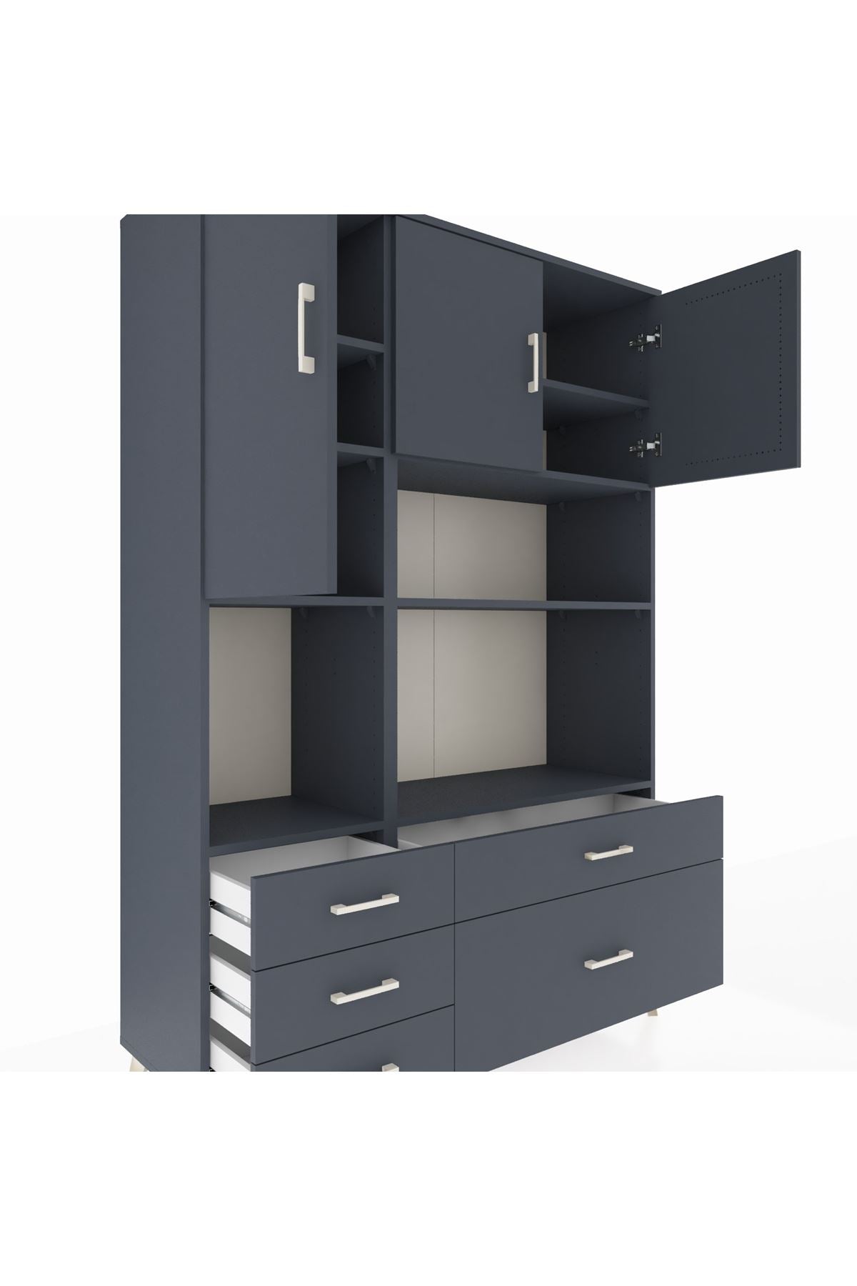Hyperion Dolap 8 Raflı 5 Çekmeceli 3 Kapaklı 132x44x195 Antrasit-Antrasit/Antrasit