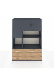 Hyperion Dolap 8 Raflı 5 Çekmeceli 3 Kapaklı 132x44x195 Antrasit-Antrasit/Çam