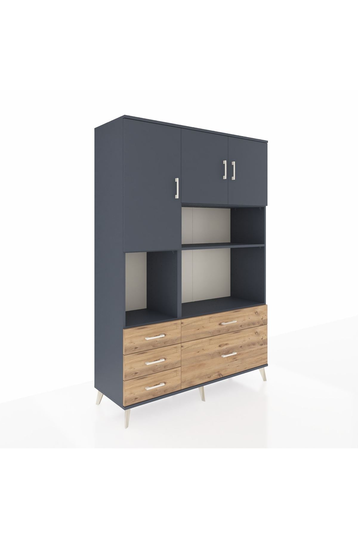 Hyperion Dolap 8 Raflı 5 Çekmeceli 3 Kapaklı 132x44x195 Antrasit-Antrasit/Çam