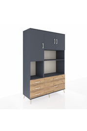 Hyperion Dolap 8 Raflı 5 Çekmeceli 3 Kapaklı 132x44x195 Antrasit-Antrasit/Çam