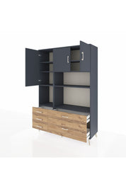 Hyperion Dolap 8 Raflı 5 Çekmeceli 3 Kapaklı 132x44x195 Antrasit-Antrasit/Çam