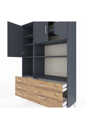 Hyperion Dolap 8 Raflı 5 Çekmeceli 3 Kapaklı 132x44x195 Antrasit-Antrasit/Çam