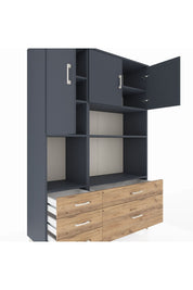Hyperion Dolap 8 Raflı 5 Çekmeceli 3 Kapaklı 132x44x195 Antrasit-Antrasit/Çam