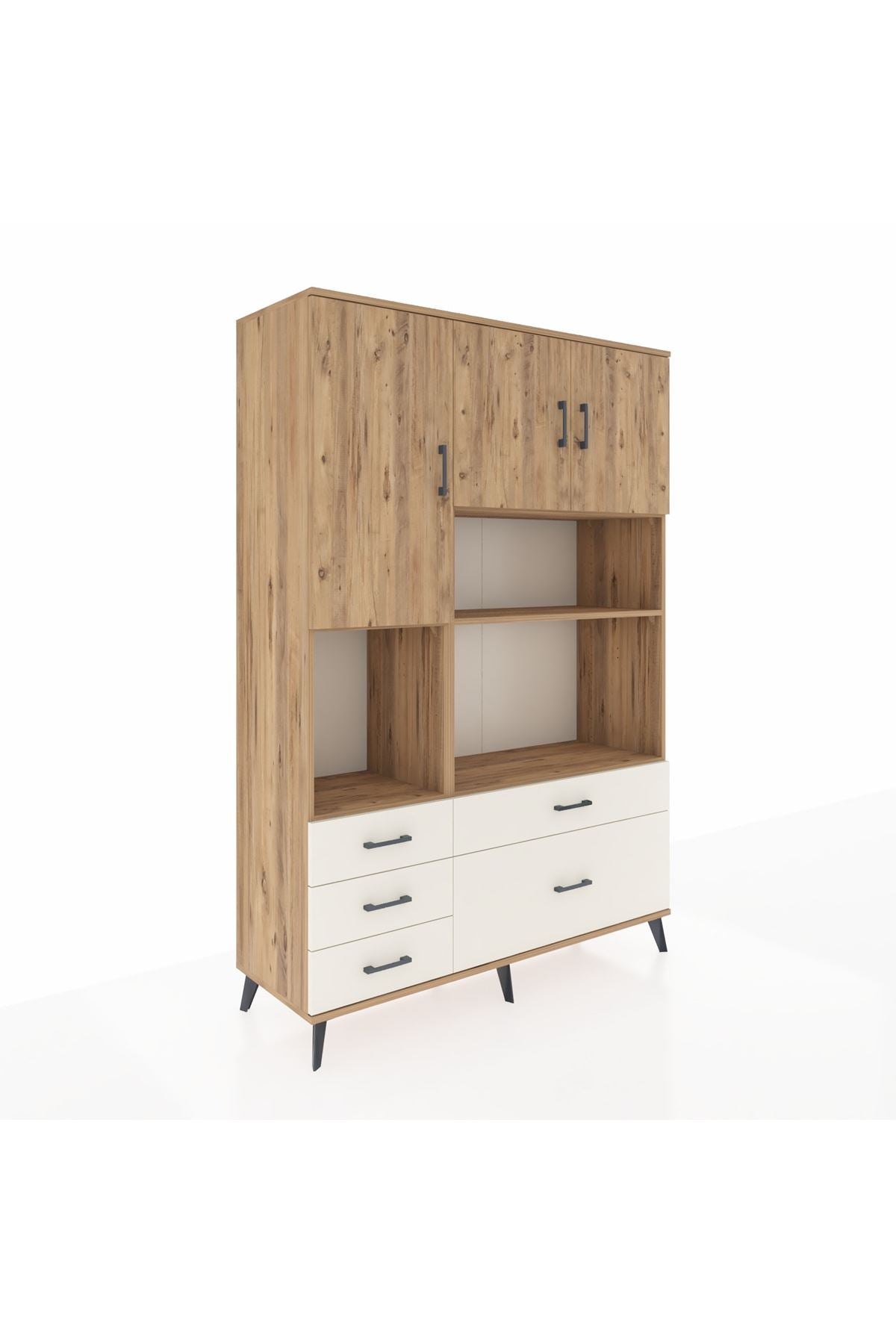 Hyperion Dolap 8 Raflı 5 Çekmeceli 3 Kapaklı 132x44x195 Çam-Çam/Aytaşı