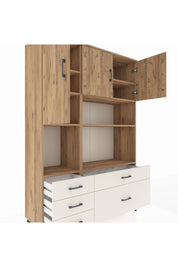 Hyperion Dolap 8 Raflı 5 Çekmeceli 3 Kapaklı 132x44x195 Çam-Çam/Aytaşı