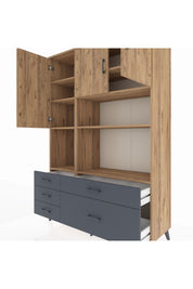 Hyperion Dolap 8 Raflı 5 Çekmeceli 3 Kapaklı 132x44x195 Çam-Çam/Antrasit