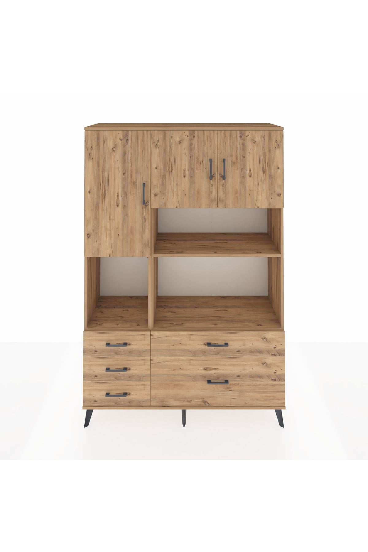 Hyperion Dolap 8 Raflı 5 Çekmeceli 3 Kapaklı 132x44x195 Çam-Çam/Çam