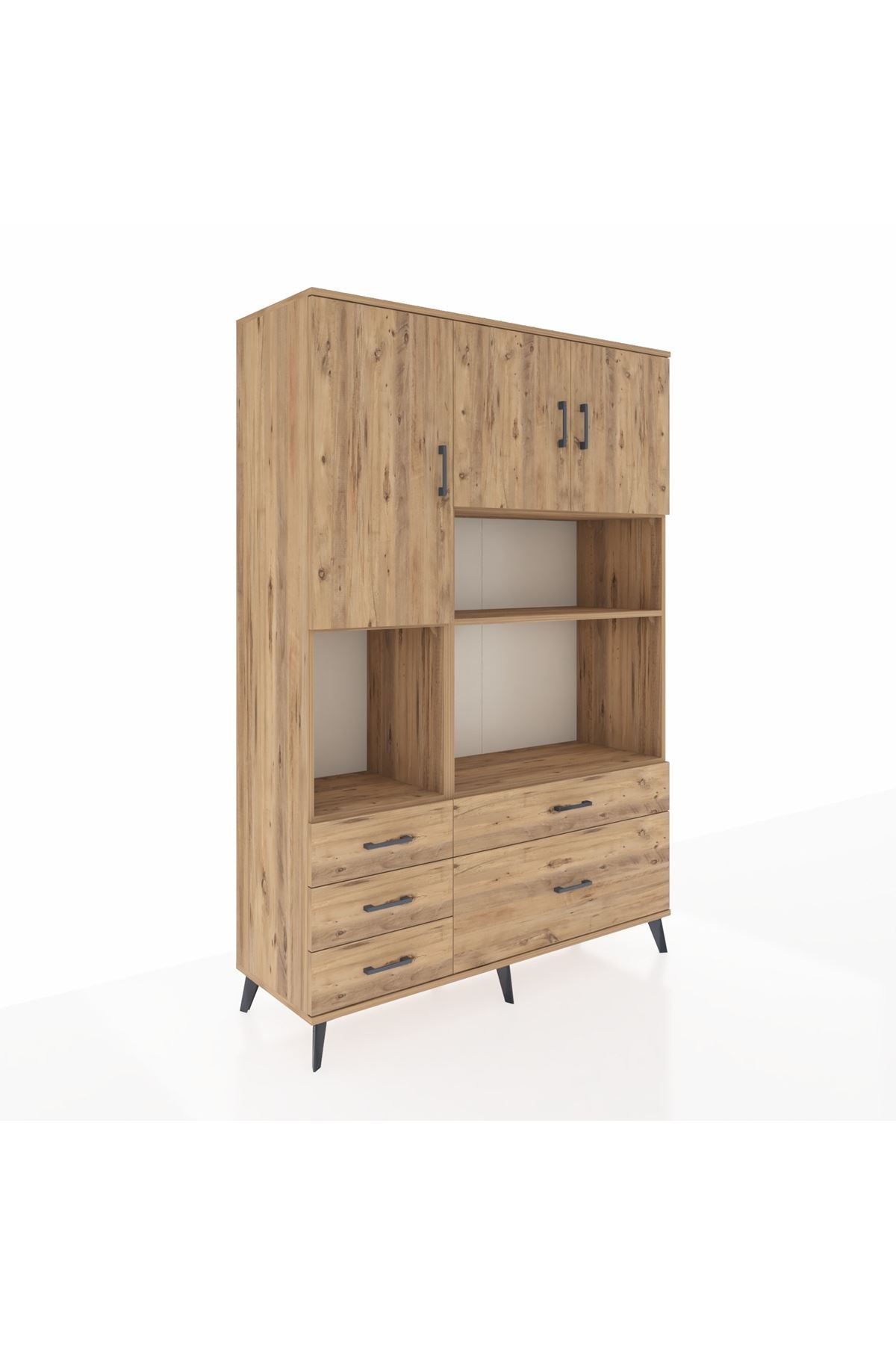 Hyperion Dolap 8 Raflı 5 Çekmeceli 3 Kapaklı 132x44x195 Çam-Çam/Çam