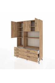 Hyperion Dolap 8 Raflı 5 Çekmeceli 3 Kapaklı 132x44x195 Çam-Çam/Çam