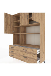 Hyperion Dolap 8 Raflı 5 Çekmeceli 3 Kapaklı 132x44x195 Çam-Çam/Çam