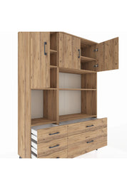 Hyperion Dolap 8 Raflı 5 Çekmeceli 3 Kapaklı 132x44x195 Çam-Çam/Çam