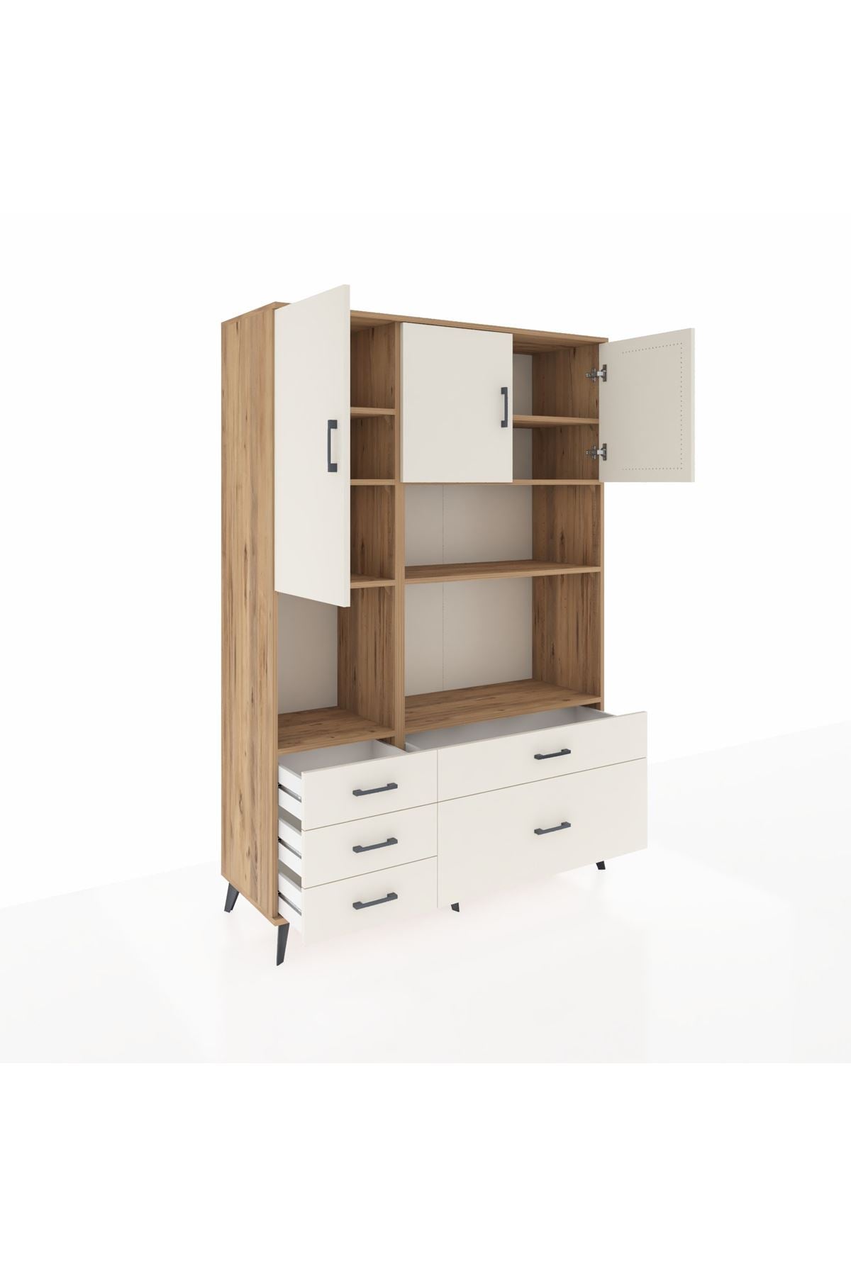Hyperion Dolap 8 Raflı 5 Çekmeceli 3 Kapaklı 132x44x195 Çam-Aytaşı/Aytaşı