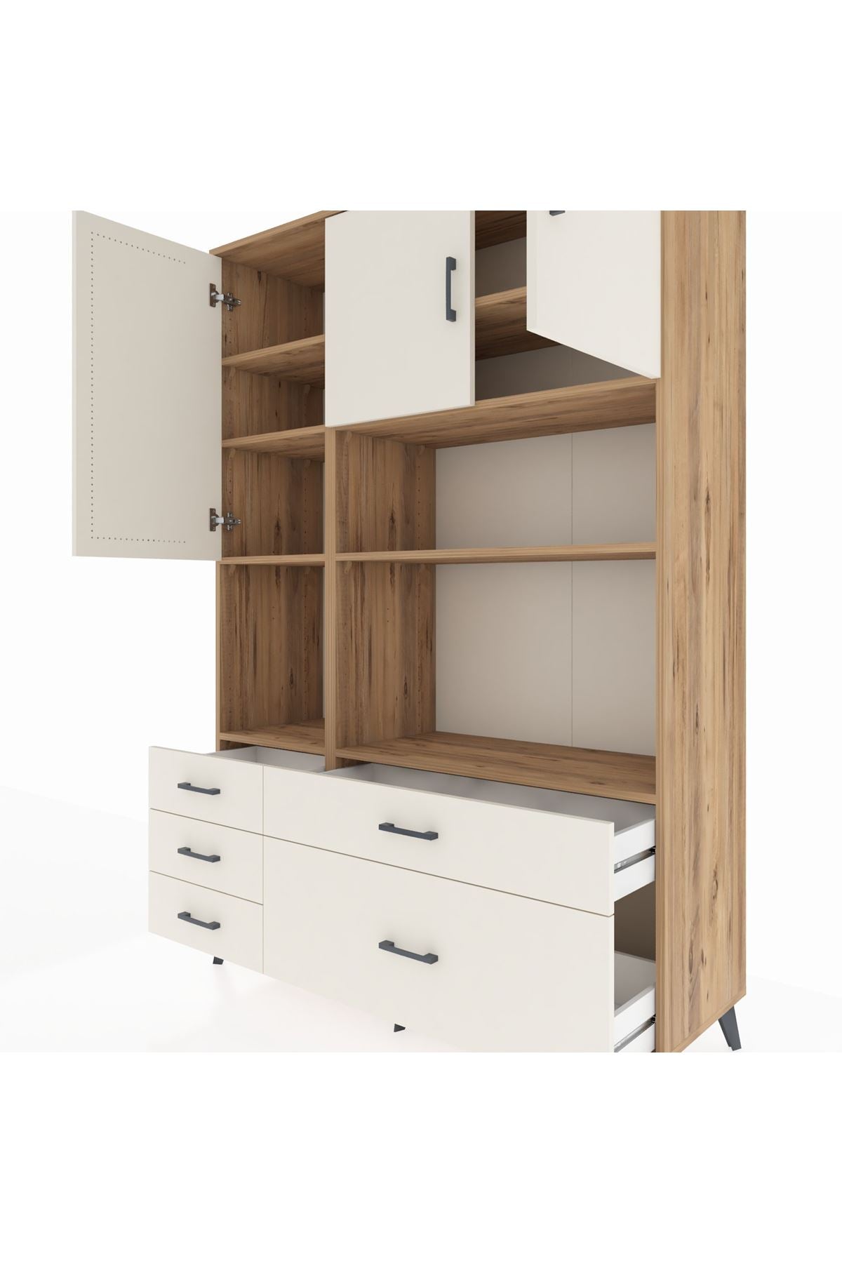 Hyperion Dolap 8 Raflı 5 Çekmeceli 3 Kapaklı 132x44x195 Çam-Aytaşı/Aytaşı